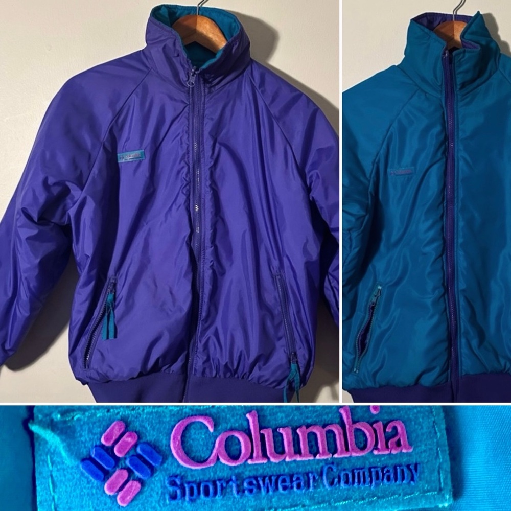 Vintage COLUMBIA Reversable Teal & Purple Ski Snow Puffer Jacket, M - Picture 4 of 13